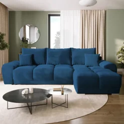 Narożniki></noscript>BROMARKT Granatowy narożnik z funkcją spania do salonu NUBES