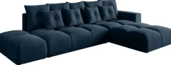Narożniki>BROMARKT Granatowy narożnik z funkcją spania do salonu RAMIRO welurowy