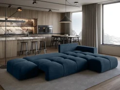 Narożniki>BROMARKT Granatowy narożnik z funkcją spania do salonu RAMIRO welurowy