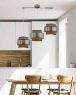 Oświetlenie Przedpokoju|Oświetlenie Jadalni></noscript>Candellux Lighting Hare lampa wisząca chromowy 3x60w e27 abażur szary+srebrny