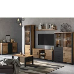 Zestawy Mebli Do Salonu>Helvetia Industrialne meble do salonu ONLY świerk i czarny mat
