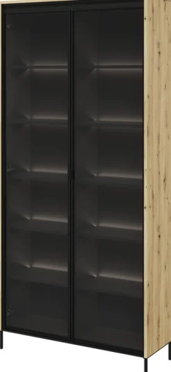 Zestawy Mebli Do Salonu|Witryny>lenart. Innowacyjna witryna na książki do salonu z oświetleniem dąb artisan 90 cm TREND