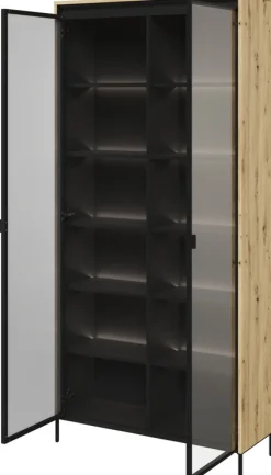 Zestawy Mebli Do Salonu|Witryny>lenart. Innowacyjna witryna na książki do salonu z oświetleniem dąb artisan 90 cm TREND