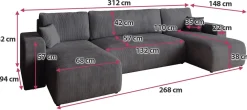 Narożniki></noscript>BROMARKT Kanapa narożna szara z funkcją spania do salonu PUMI U