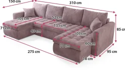 Narożniki></noscript>BROMARKT Kanapa rozkładana do salonu z funkcją spania i pojemnikiem LUIS U róż