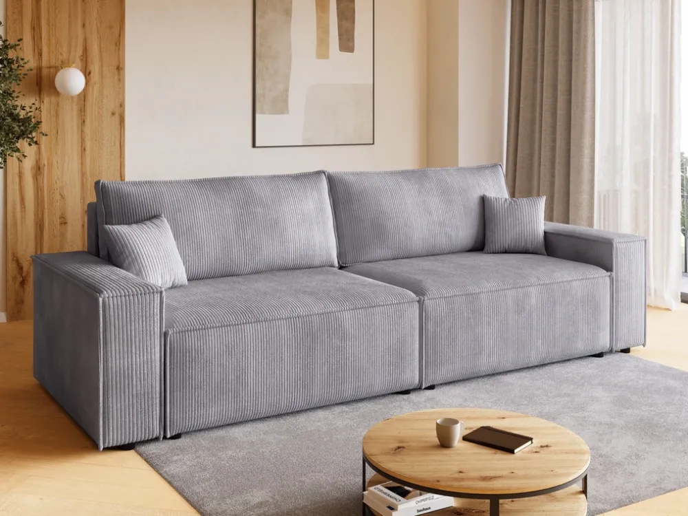 Kanapy I Sofy>BROMARKT Kanapa z funkcją spania i pojemnikiem sztruksowa szara ADI