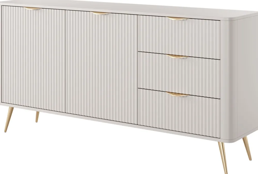 Zestawy Mebli Do Salonu|Komody>LASKI owa komoda 163 cm do salonu LEONTE dwudrzwiowa z szufladami kaszmir