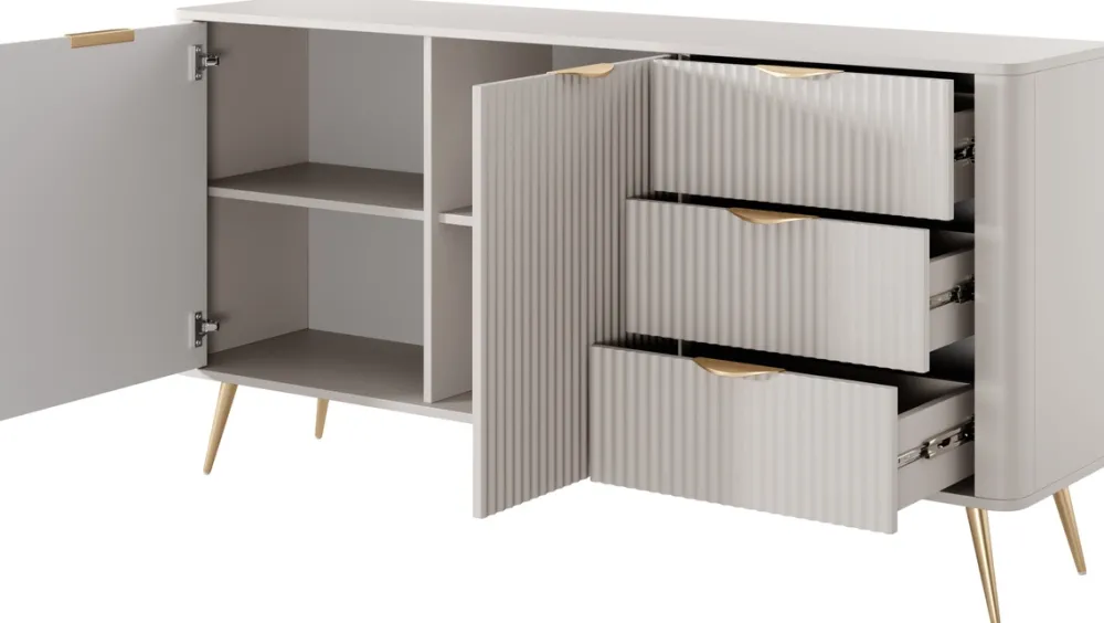 Zestawy Mebli Do Salonu|Komody>LASKI owa komoda 163 cm do salonu LEONTE dwudrzwiowa z szufladami kaszmir