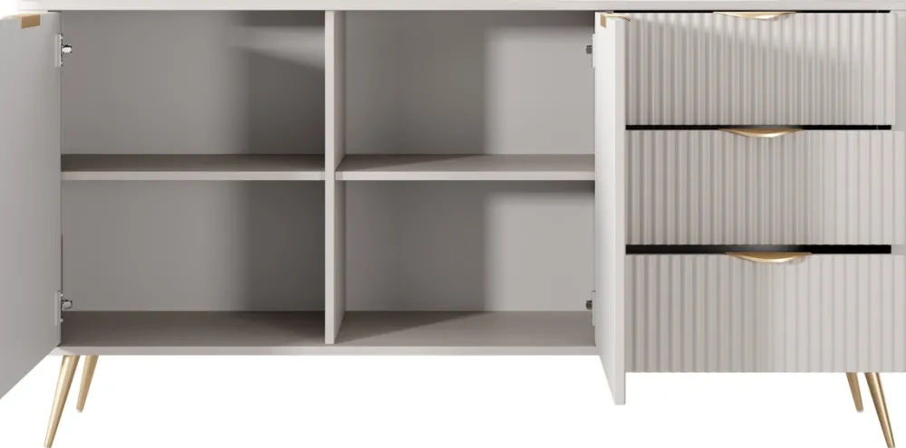 Zestawy Mebli Do Salonu|Komody>LASKI owa komoda 163 cm do salonu LEONTE dwudrzwiowa z szufladami kaszmir