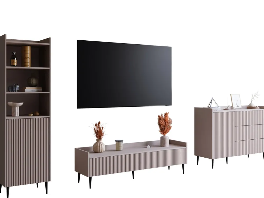 Zestawy Mebli Do Salonu|Meblościanki>JUREK owa meblościanka do salonu z regałem i komodą ASPERO kaszmir