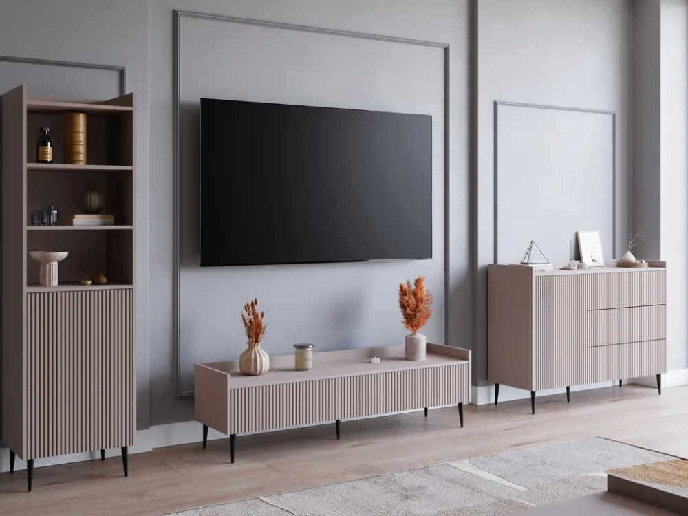 Zestawy Mebli Do Salonu|Meblościanki>JUREK owa meblościanka do salonu z regałem i komodą ASPERO kaszmir