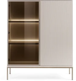 Zestawy Mebli Do Salonu|Witryny>PIASKI Kaszmirowa niska witryna na nóżkach do salonu 104 cm SEWILLA