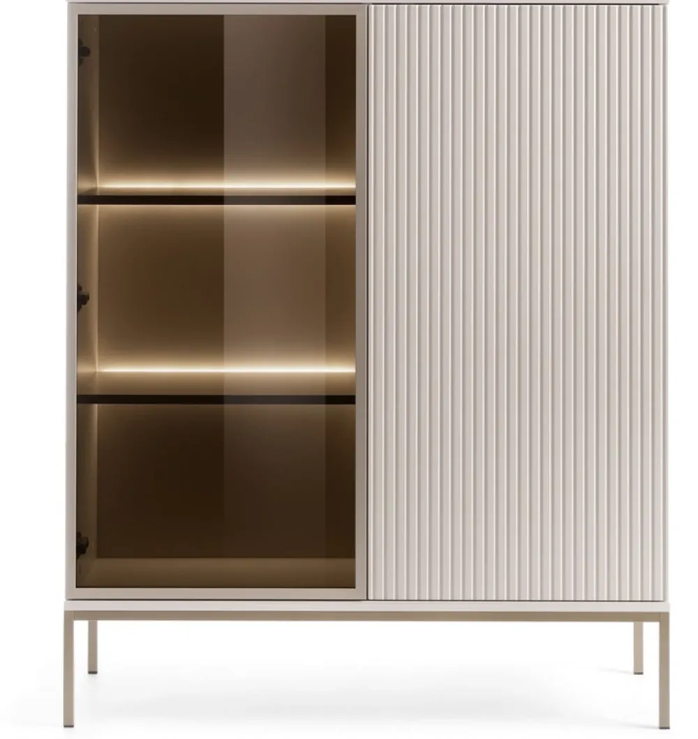 Zestawy Mebli Do Salonu|Witryny>PIASKI Kaszmirowa niska witryna na nóżkach do salonu 104 cm SEWILLA