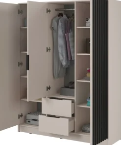 Meble Młodzieżowe>PIASKI owa pojemna szafa z lustrem i półkami 155 cm KELLY kaszmir