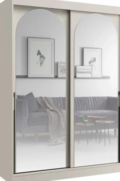 Szafy Dwudrzwiowe|Szafy Młodzieżowe>JUREK owa szafa przesuwna z dwoma lustrami 150 cm drzwi przesuwne czarne uchwyty MORIN kaszmir