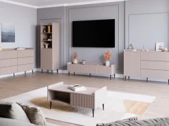 Zestawy Mebli Do Salonu>JUREK owe ryflowane meble do nowoczesnego salonu ASPERO kaszmir