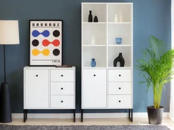 Regały Na Książki>INTER MEBLE owy regał na książki do salonu LAMORI z szufladami kaszmir