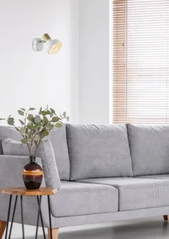 Oświetlenie Przedpokoju|Oświetlenie Jadalni>Candellux Lighting Kinkiet ścienny regulowany biały + element drewna Puerto