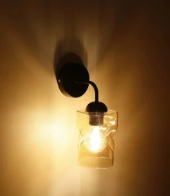 Oświetlenie Przedpokoju|Oświetlenie Jadalni></noscript>Candellux Lighting Kinkiet czarny klosz szklany bursztynowy Felis