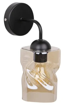 Oświetlenie Przedpokoju|Oświetlenie Jadalni></noscript>Candellux Lighting Kinkiet czarny klosz szklany bursztynowy Felis