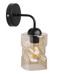 Oświetlenie Przedpokoju|Oświetlenie Jadalni></noscript>Candellux Lighting Kinkiet czarny klosz szklany bursztynowy Felis