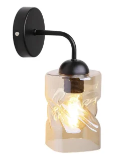 Oświetlenie Przedpokoju|Oświetlenie Jadalni></noscript>Candellux Lighting Kinkiet czarny klosz szklany bursztynowy Felis