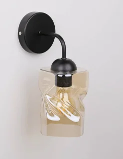 Oświetlenie Przedpokoju|Oświetlenie Jadalni></noscript>Candellux Lighting Kinkiet czarny klosz szklany bursztynowy Felis