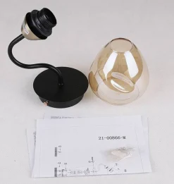 Oświetlenie Jadalni|Oświetlenie Sypialni></noscript>Candellux Lighting Kinkiet czarny złoty szklany dymiony 1xE27 Unica