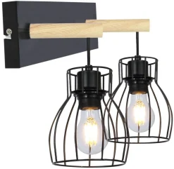 Oświetlenie Przedpokoju|Oświetlenie Jadalni>Candellux Lighting Kinkiet podwójny klosz koszyczek czarny drewno E27 Bernita