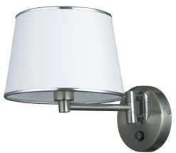 Oświetlenie Sypialni|Oświetlenie Salonu>Candellux Lighting Kinkiet srebrny regulowany z włącznikiem biały abażur Ibis Candellux