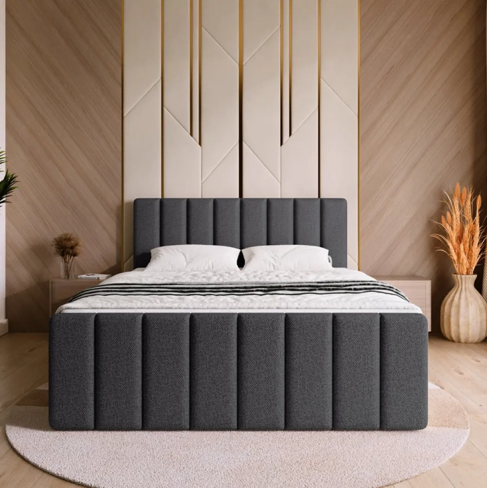 Łóżka Małżeńskie|Łóżka Ze Stelażem>BROMARKT Łóżko 160 x 200 cm kontynentalne do sypialni z pojemnikiem DENVER DUO szare