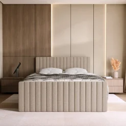 Łóżka Małżeńskie|Łóżka Ze Stelażem></noscript>BROMARKT Łóżko do sypialni 160x200 cm kontynentalne z pojemnikiem DREAM DUO beżowe