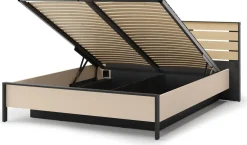 Łóżka Młodzieżowe|Łóżka Małżeńskie>lenart. Łóżko do sypialni 160x200 z pojemnikiem beżowe z oświetleniem ENNA
