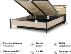 Łóżka Młodzieżowe|Łóżka Małżeńskie></noscript>lenart. Łóżko do sypialni 160x200 z pojemnikiem beżowe z oświetleniem ENNA