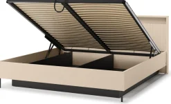 Łóżka Małżeńskie|Łóżka Ze Stelażem>lenart. Łóżko do sypialni 180x200 z pojemnikiem oświetlenie LED beżowe TREND