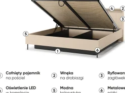 Łóżka Małżeńskie|Łóżka Ze Stelażem></noscript>lenart. Łóżko do sypialni 180x200 z pojemnikiem oświetlenie LED beżowe TREND