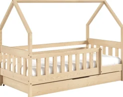 Łóżka Dziecięce|Łóżka Ze Stelażem>Meblomal Łóżko domek z drewna sosnowego z szufladą 80x190 cm MELANIA sosna naturalna