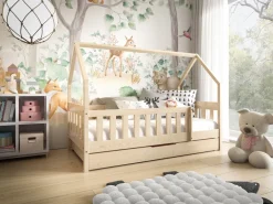 Łóżka Dziecięce|Łóżka Ze Stelażem>Meblomal Łóżko domek z drewna sosnowego z szufladą 80x190 cm MELANIA sosna naturalna