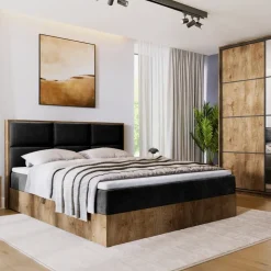 Meble Młodzieżowe|Łóżka Młodzieżowe>BROMARKT Łóżko kontynentalne do sypialni 140x200 cm LOFT z pojemnikiem dąb lefkas