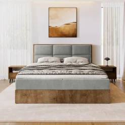 Łóżka Małżeńskie|Łóżka Ze Stelażem></noscript>BROMARKT Łóżko kontynentalne do sypialni z tapicerowanym zagłówkiem 180x200 cm LOFT dąb lefkas