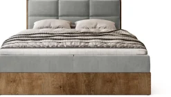 Łóżka Małżeńskie|Łóżka Ze Stelażem></noscript>BROMARKT Łóżko kontynentalne do sypialni z tapicerowanym zagłówkiem 180x200 cm LOFT dąb lefkas