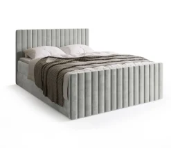 Łóżka Małżeńskie|Łóżka Ze Stelażem></noscript>BROMARKT Łóżko kontynentalne szare 160x200 cm z pojemnikiem na pościel DREAM DUO