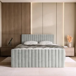 Łóżka Małżeńskie|Łóżka Ze Stelażem></noscript>BROMARKT Łóżko kontynentalne szare 160x200 cm z pojemnikiem na pościel DREAM DUO