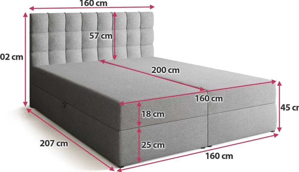 Łóżka Małżeńskie|Łóżka Ze Stelażem>BROMARKT Łóżko kontynentalne 160x200 cm DETROIT pojemnik na pościel
