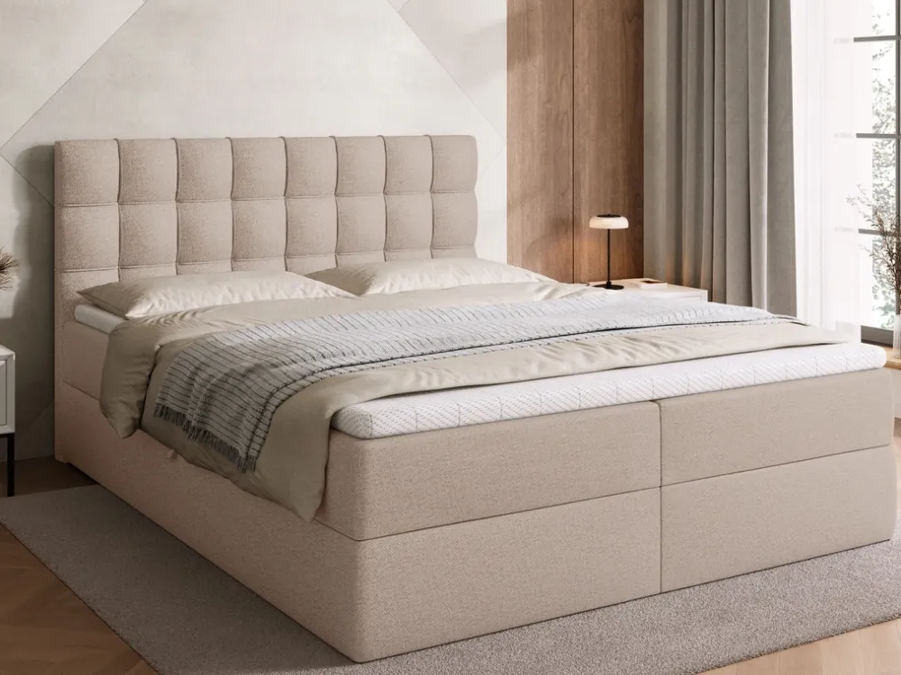 Łóżka Małżeńskie|Łóżka Ze Stelażem>BROMARKT Łóżko kontynentalne 160x200 cm z pojemnikiem DETROIT beżowe