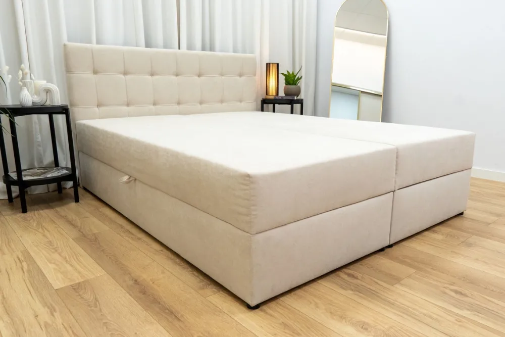 Łóżka Małżeńskie|Łóżka Ze Stelażem>BROMARKT Łóżko kontynentalne 160x200 cm z pojemnikiem DETROIT beżowe