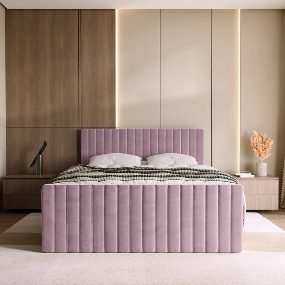 Łóżka Małżeńskie|Łóżka Ze Stelażem>BROMARKT Łóżko kontynentalne 180x200 cm z pojemnikiem na pościel DREAM DUO różowe