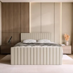 Łóżka Małżeńskie|Łóżka Ze Stelażem></noscript>BROMARKT Łóżko kontynentalne 160x200 cm z pojemnikiem na pościel DREAM DUO beż