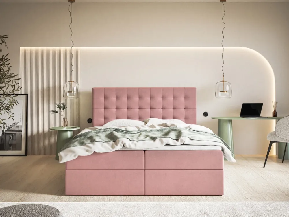 Łóżka Małżeńskie|Łóżka Ze Stelażem>Riban Łóżko kontynentalne 160x200 cm z pojemnikiem ZANTE pikowany zagłówek