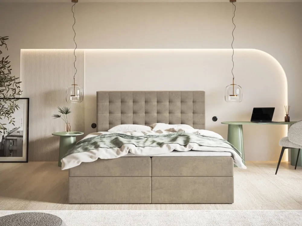 Łóżka Małżeńskie|Łóżka Ze Stelażem>Riban Łóżko kontynentalne 160x200 cm z pojemnikiem ZANTE pikowany zagłówek